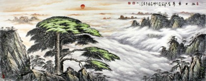 張慧仁小六尺迎客松山水畫《旭日東升》