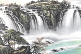 【已售】張慧仁小六尺瀑布風水畫《春山觀瀑圖》