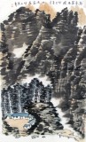 李紹山四尺三開濃墨寫意山水畫《高臺萬木風(fēng)》