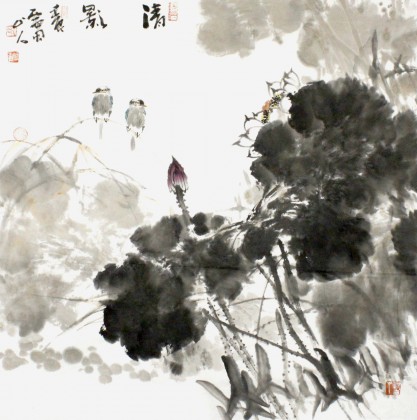 【已售】西蜀山人四尺斗方水墨荷花圖《清影》