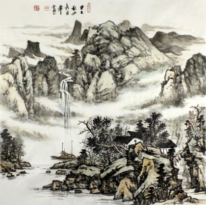 國家畫院寧全喜四尺斗方水墨山水畫