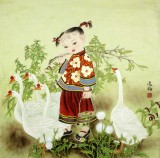 【已售】著名工筆畫家趙逸梅四尺斗方《鵝趣圖》