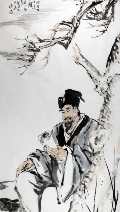 QA陳漫之四尺國畫人物《東坡月下讀書圖》（詢價）