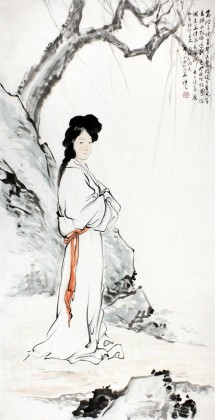QA陳漫之四尺古代仕女圖《柳陰佳人》（詢價）