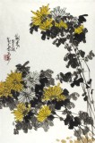 【已售】劉紀(jì) 四尺三開國畫金菊《傲霜》 中國畫大家 真跡收藏