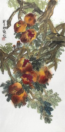 【已售】劉紀 三尺國畫石榴《百子迎祥》 中國畫大家 真跡收藏