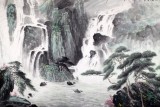 【已售】程冰石六尺辦公室山水畫《飛銀瀉玉》（詢價）