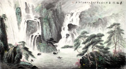【已售】程冰石六尺辦公室山水畫《飛銀瀉玉》（詢價）