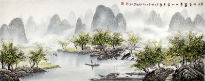 張慧仁小六尺桂林山水畫《江作青羅帶》