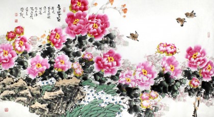 著名花鳥畫家曲逸之六尺精品牡丹《富貴圖》