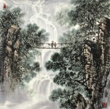 【已售】王凌云四尺斗方水墨山水畫《觀瀑圖》