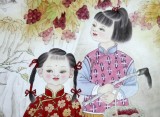 著名工筆畫家趙逸梅四尺斗方趣味圖《采果圖》