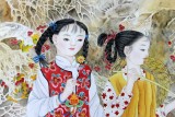 著名工筆畫家趙逸梅四尺斗方《姊妹圖》