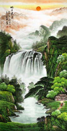 吳東四尺聚寶盆風景畫《旭日東升》