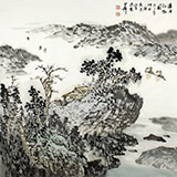 名家庾超然四尺斗方山水國畫《遠浦征帆圖》