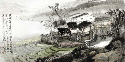 黃奇松四尺江南風景畫《綠遍山原白滿川》