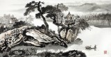 黃奇松四尺水墨山水畫《聽濤圖》