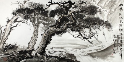 黃奇松四尺精品山水畫《松風流水天然調(diào)》