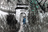 黃奇松四尺斗方國畫山水《日澗邊尋茯苓》