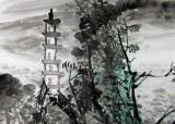 黃奇松四尺斗方國畫山水《日澗邊尋茯苓》