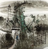 黃奇松四尺斗方國畫山水《日澗邊尋茯苓》