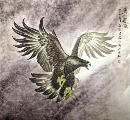 葛化帥六尺斗方國畫鷹《鷹擊長空》