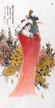 中國美協趙金鸰四尺昭君仕女畫《塞外亦聞漢樂聲》