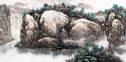 名家趙金鸰四尺水墨山水畫《春光無限》