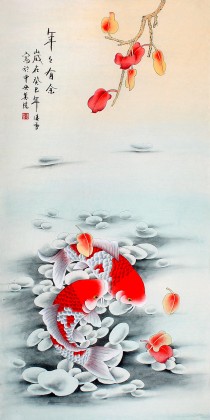 北京美協凌雪四尺雙魚圖《年年有余》