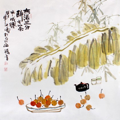 李勝春四尺斗方芭蕉竹子畫《有茶半成仙》