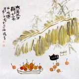 【已售】李勝春四尺斗方芭蕉竹子畫《有茶半成仙》