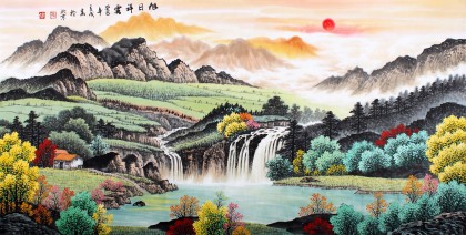 寧良成四尺聚寶盆風水畫《旭日祥云》