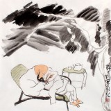 劉紀(jì) 三尺斗方芭蕉國(guó)畫(huà)《醉茶圖》 中國(guó)畫(huà)大家 真跡收藏（詢價(jià)）
