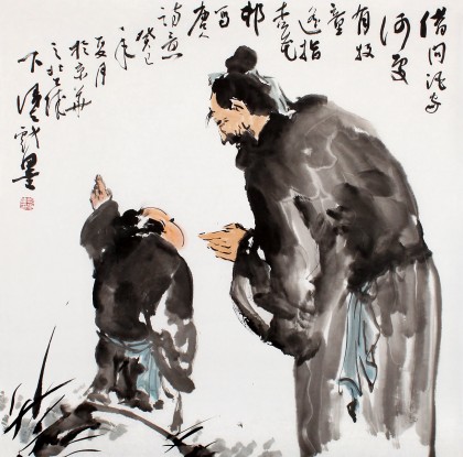 陳漫之四尺斗方人物國畫《借問酒家何處有》