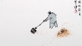 陳漫之四尺斗方國畫人物《秋葉晨掃》（詢價）