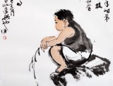 QA陳漫之小尺寸水墨人物畫《憶童年》