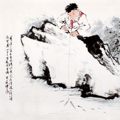 陳漫之四尺斗方童趣圖《此中有趣慢垂釣》