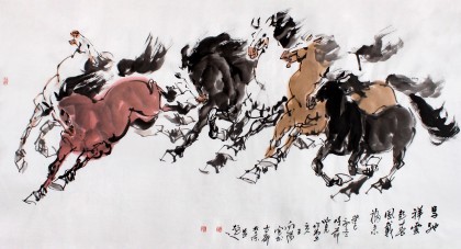河南美協王向陽六尺國畫馬《馬馳祥云起》