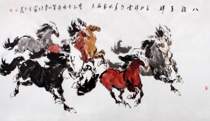 河南美協(xié)王向陽六尺八駿圖《馬馳祥云起》
