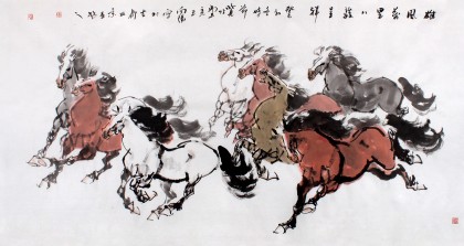 河南美協王向陽六尺八駿圖《雄風萬里》