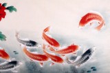 【已售】河南美協(xié)董書林四尺牡丹九魚圖《富貴有余》