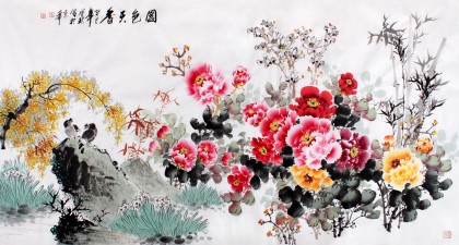 國家一級美術師王寶欽六尺《國色天香》
