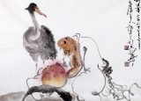 【已售】河北美協郭廷四尺斗方祝壽字畫《鶴壽延年》