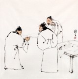 陳漫之四尺斗方人物畫《論畫》（詢價(jià)）