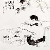 【已售】陳漫之四尺斗方水墨人物畫《階前梧葉已秋聲》（詢價(jià)）