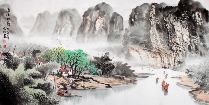 民盟美協理事黃奇松四尺《漓江帆影》
