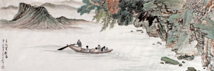 劉洋三尺山水畫《春江客船圖》