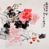 【已售】李勝春四尺斗方牡丹國畫《富貴平安》