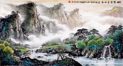 張慧仁六尺山水畫《煙霧濛濛水潺潺》