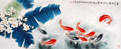河南美協董書林小六尺《春光明媚九如獻瑞》